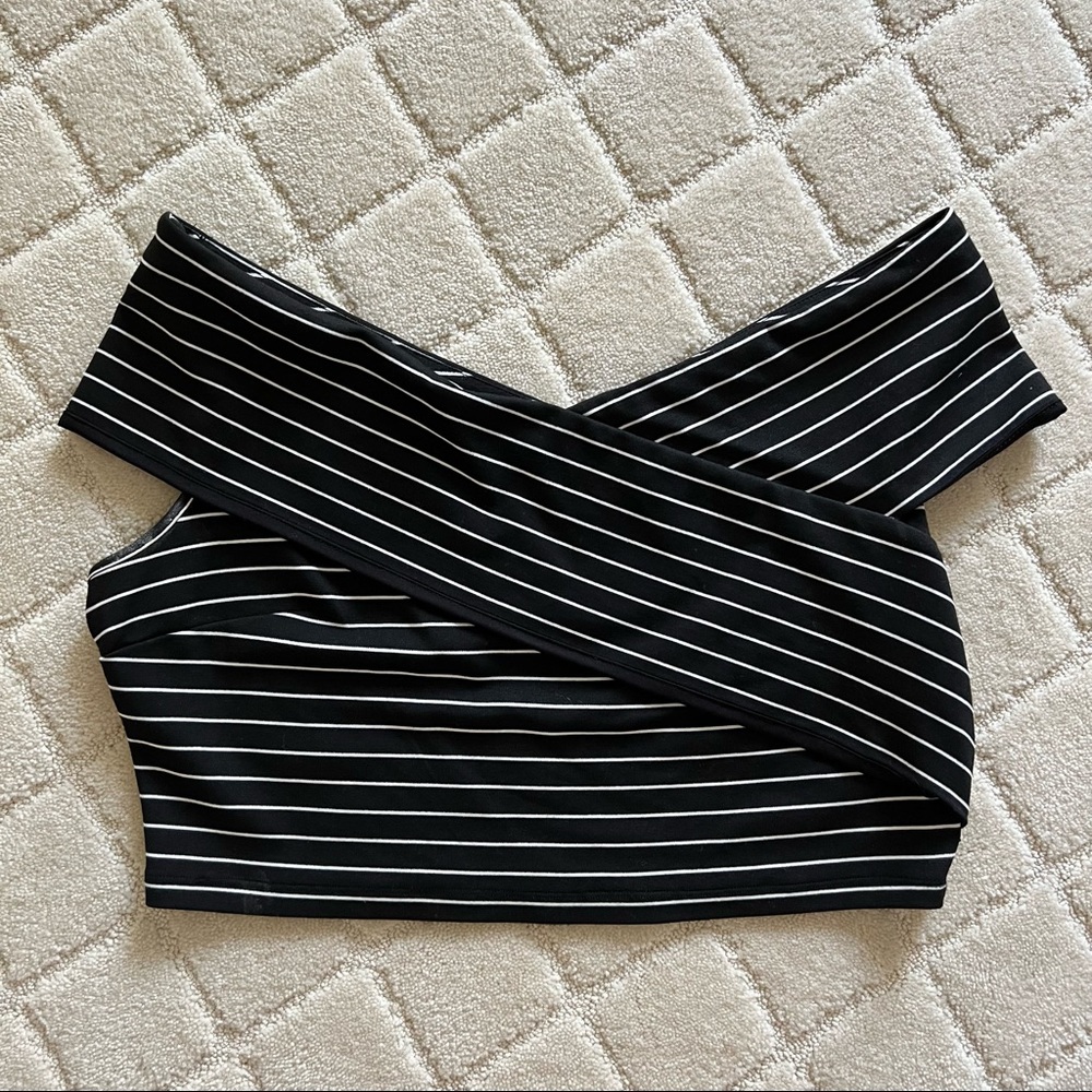 1. State Black and White Striped Crop Top